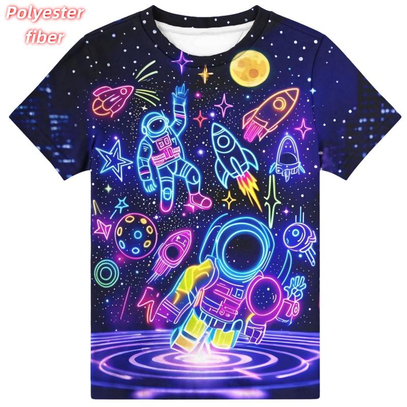 3D Print Dinosaur Car T-Shirt For Men Colorful Planet Pattern Tees Summer Street Casual Short Sleeve Tops Loose O-Neck T Shirts