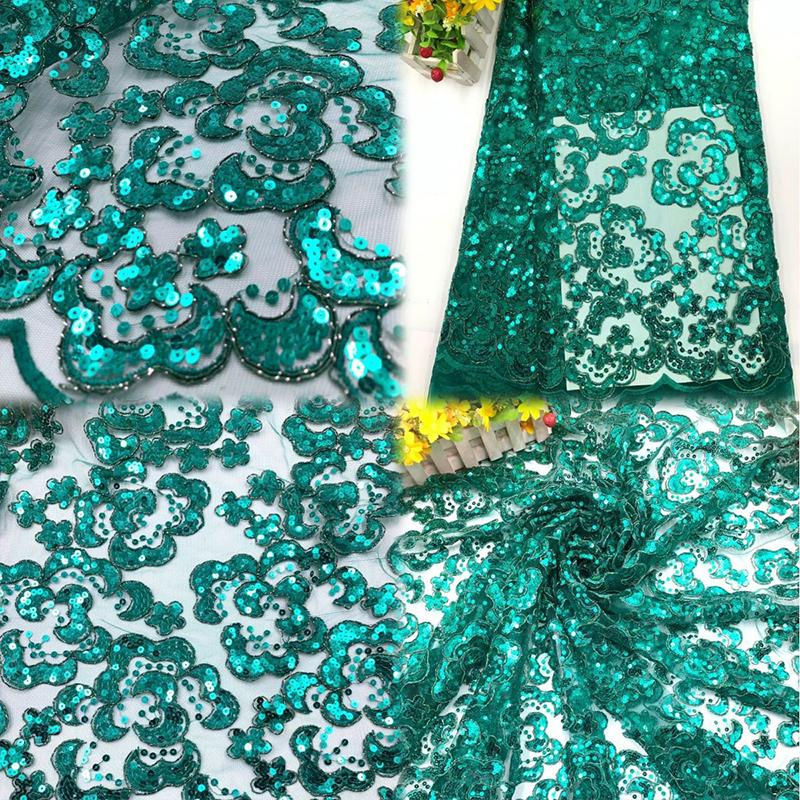 1Yard Embroidery Fabric with Bead Sequins for Bridal Dress Luxury Evening Dress DIY Sew French Tulle Fabric for Wedding Party