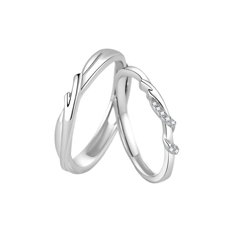Pure Silver Twin Branches Wedding Rings: Elegant, Intertwined Couple s Design Model T2573 - Men s