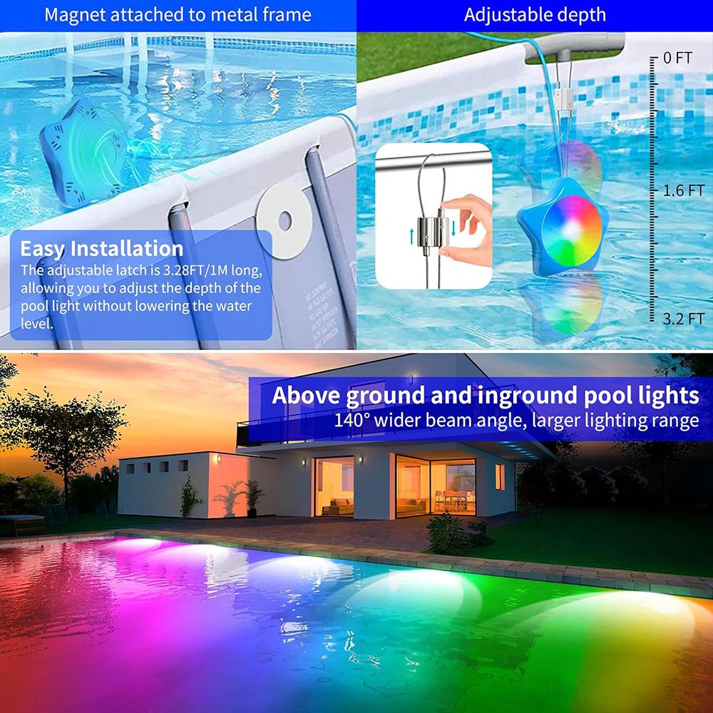 LED Underwater Pool Lighting 20W RGB Dimmable Colour Changing Hangings Pool Headlight Smart Remote Control Waterproof Pool Light
