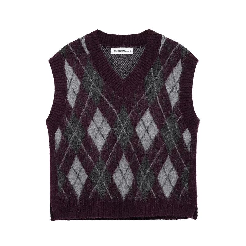Kaslead New Arrival Women's Clothing Fashion Style Fashion Diamond Pattern Vest Style Knitwear 5755002