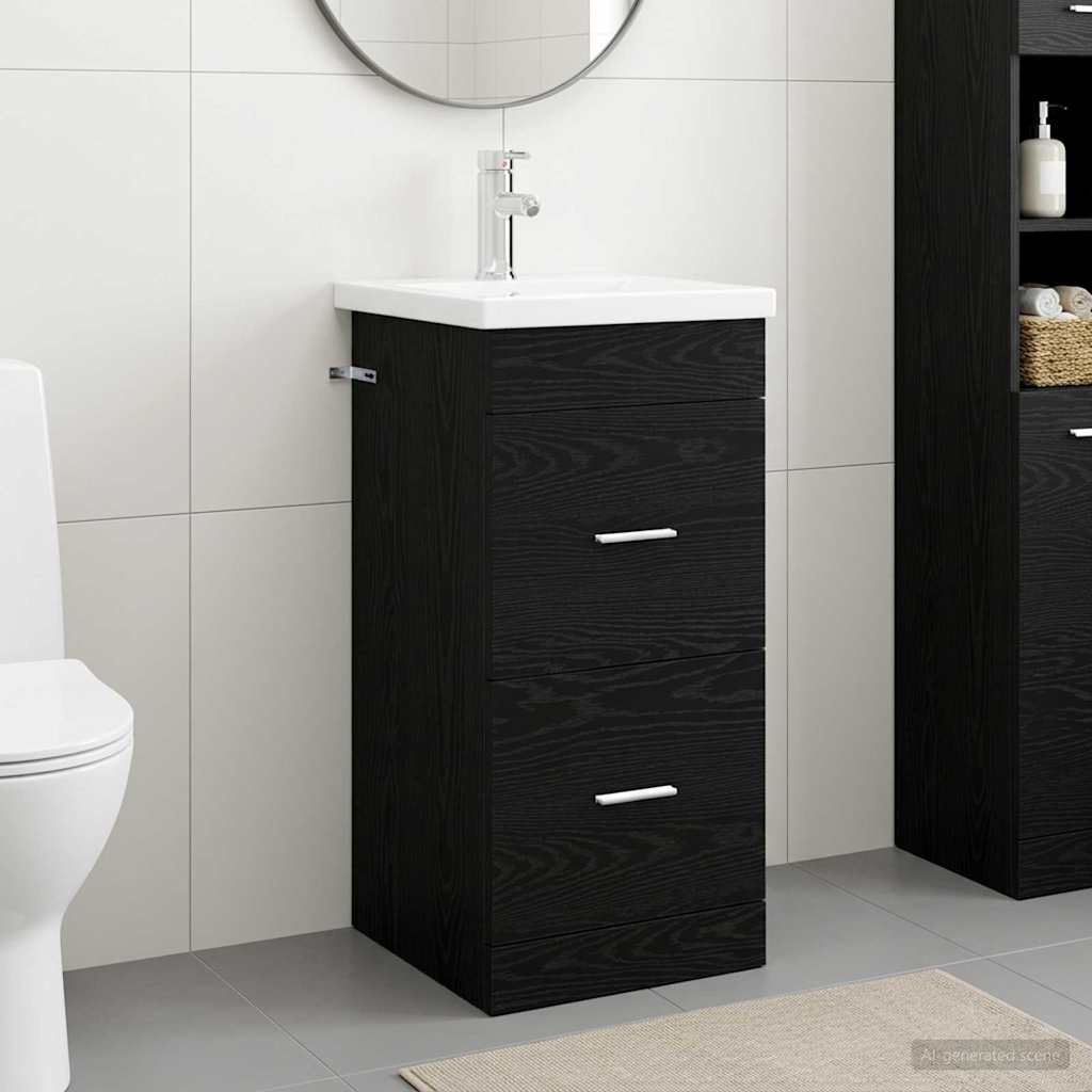 Bathroom Cabinet with Sink Black Oak