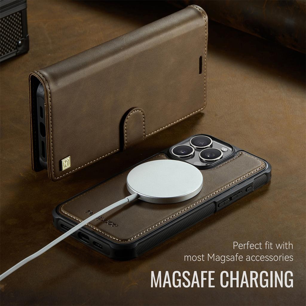 2-in-1 Magnetic Detachable Wallet Case for iPhone 16/16 Pro/16 Pro Max/16 Plus/16e - PU Leather, Card Slots, MagSafe Charging, 360° Protection