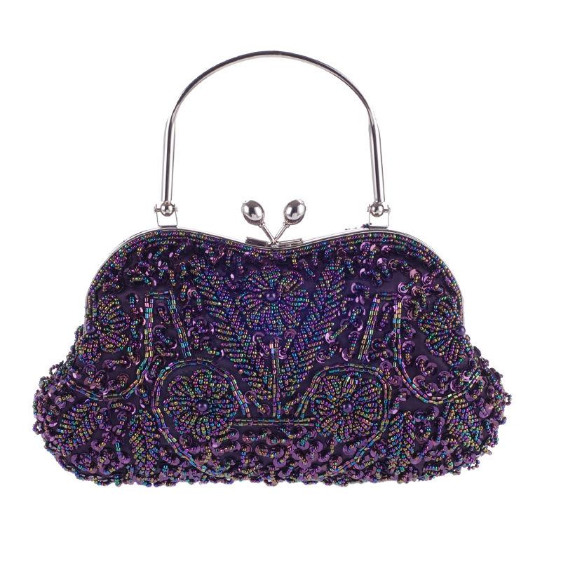 Women's Vintage Floral Beaded Rhinestone Embroidery Clutch Crossbody Bag with Chain Evening Handbag for Wedding Party Evening Clutch Bag for Women