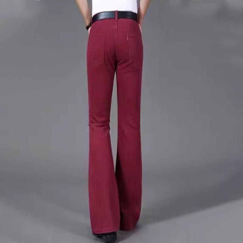 Men's Mid-Rise Eastic Denim Flared Jeans Men's Fashion Slim Fit Flared Pants