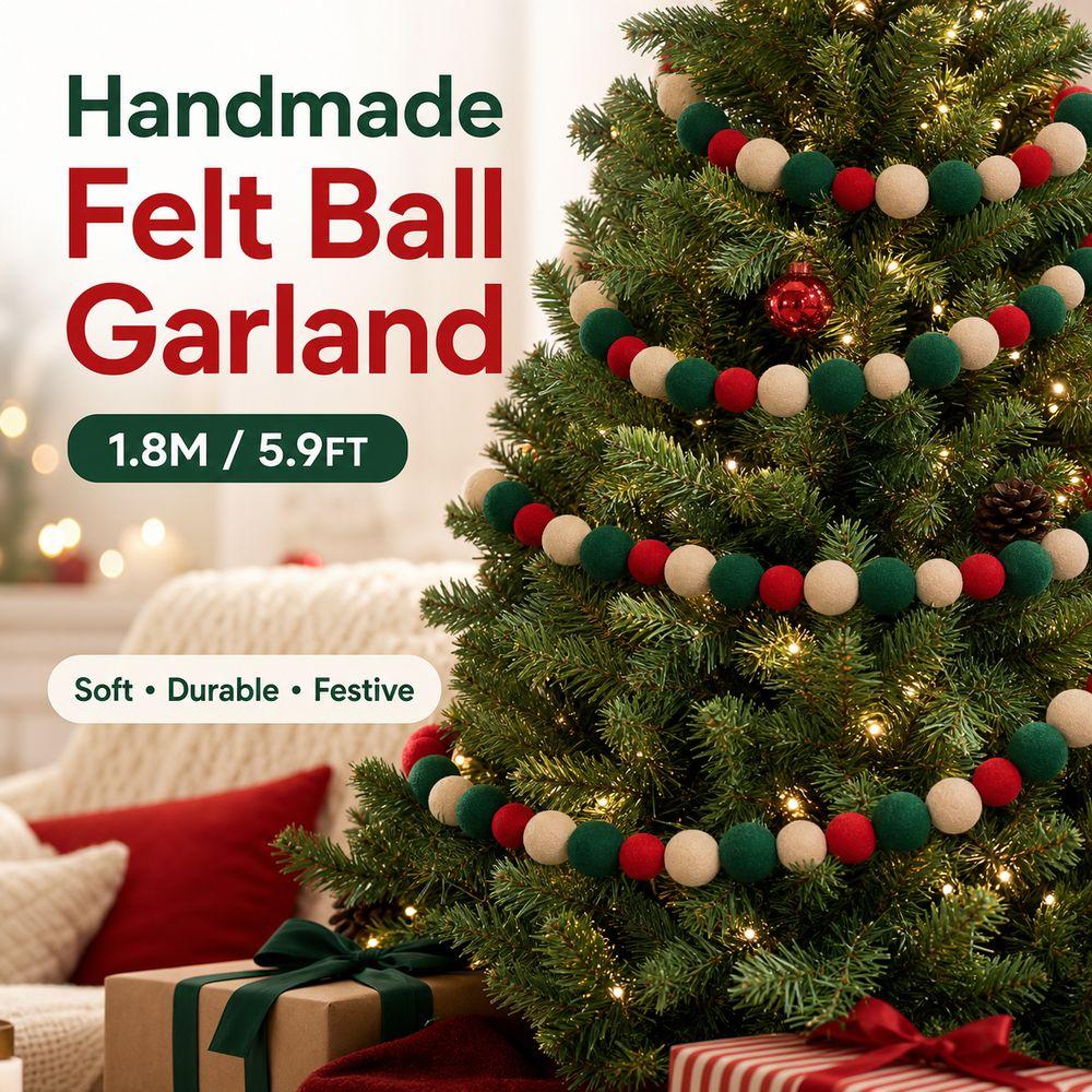 Red Christmas Flocking Ball Garland Flocking Pom Pom Garland  Birthday Party Decor