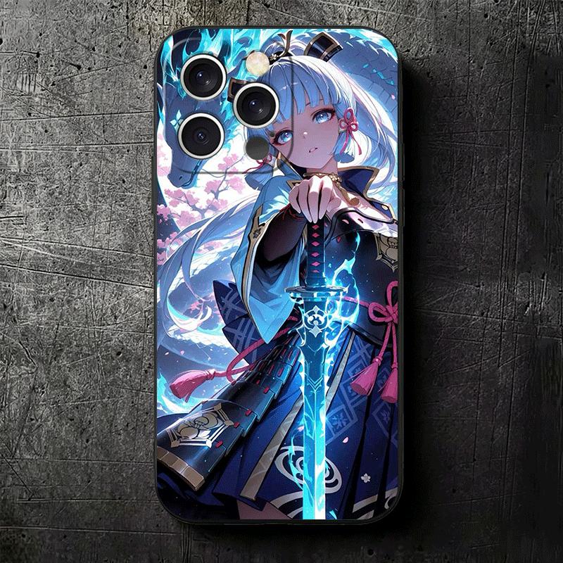 Genshin Impact Kamisato Ayaka Soft Phone Case for iPhone 16 16E 17 Air 15 Pro Max 14 Plus 13 Mini 11 12 7 Black Cover Back Shell