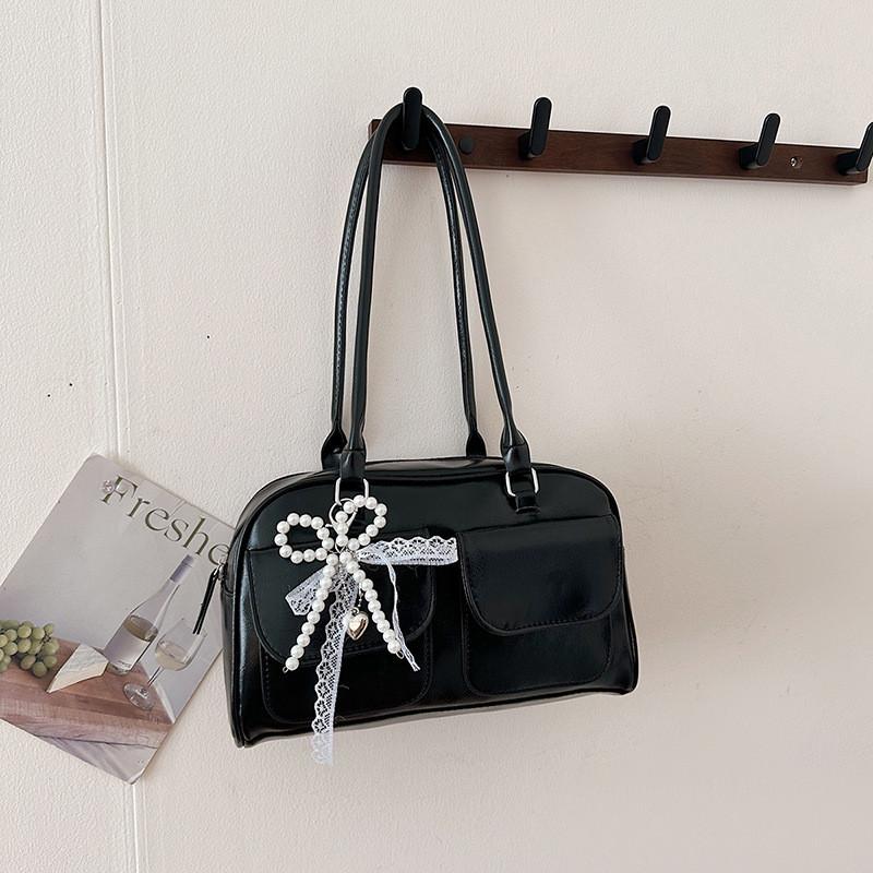 Pu Ladies Shoulder Bag With Pearl Bow Knot For Daily Use