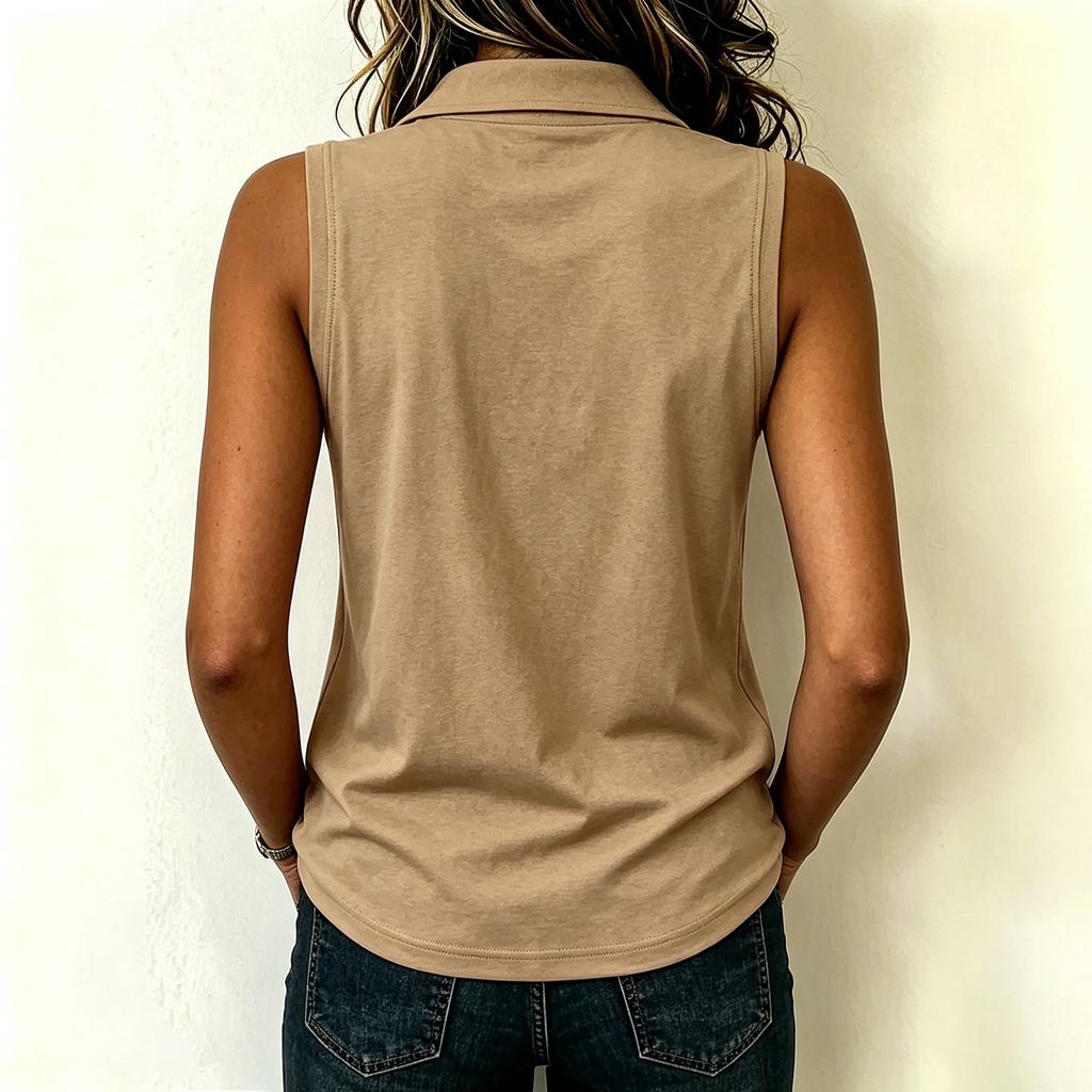 Women Sleeveless Polo Shirt Solid Color Casual Tank Top Button Down Collar Summer Blouse Soft Fabric Lightweight Fit
