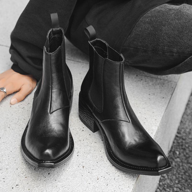 British Men's Trendy High-top Casual Heightening Platform Chelsea High-heeled Upturned Pointed Wizard Boots