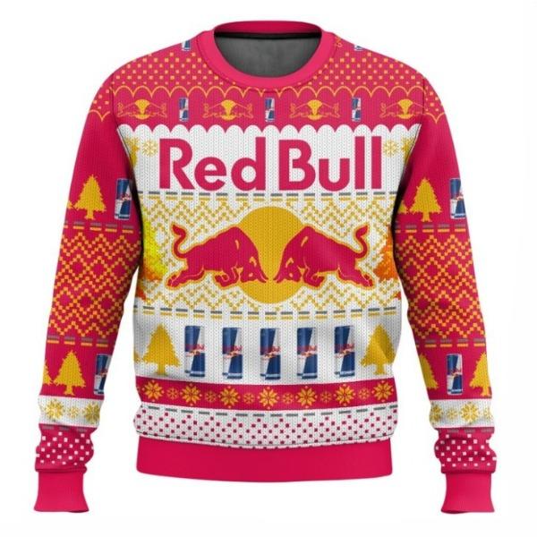 HerSight Herfst Winter Red Bull Print Heren Pullover Kerst Casual Mode Comfortabele O-Hals Losse Pullover M rood
