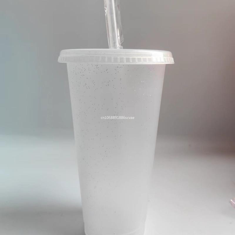 1PCS Flash Powder Tumbler with Straw Reusable Hard Plastic Cups for Party Girl BPA FREE Water Bottles Wholesale Holiday Gifts