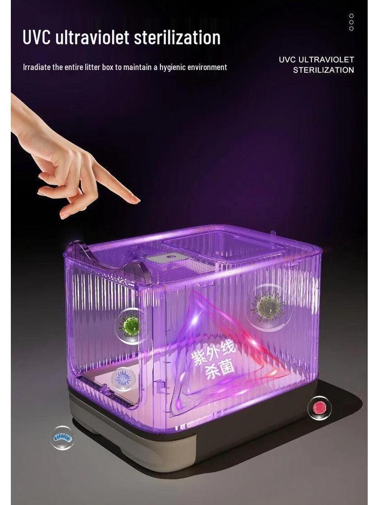 Super Large Anti-Leak Cat Litter Box with Sterilization, Top-Entry, Deodorizing, and Splash-Proof Features - Fully Enclosed.