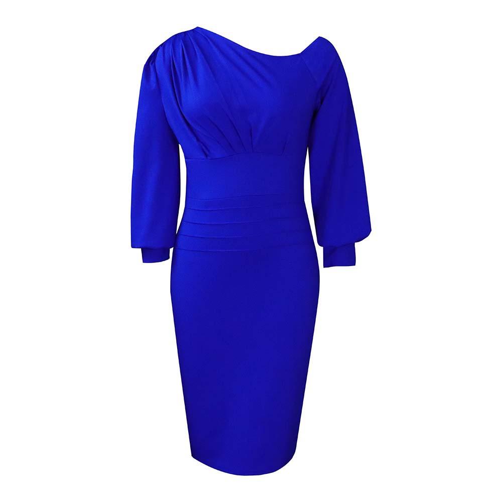 

Жіноча весна-осінь, модна сукня з довгими рукавами великого розміру, жіноча елегантна суцільна тонка сукня-футляр XXXL синій