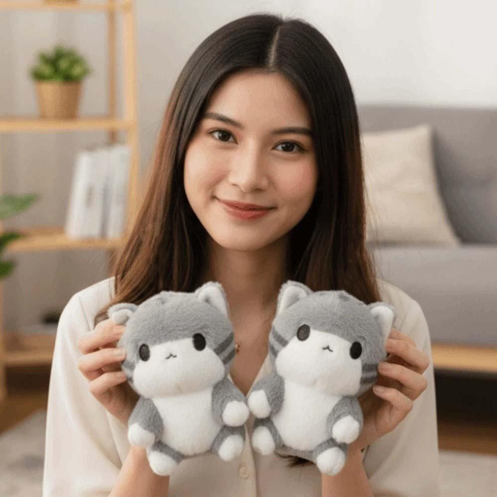 Soft Plush Doll Key Ring PP Cotton Cute Pet Pendant Mini Grey Cat Key Chain Festival Gifts