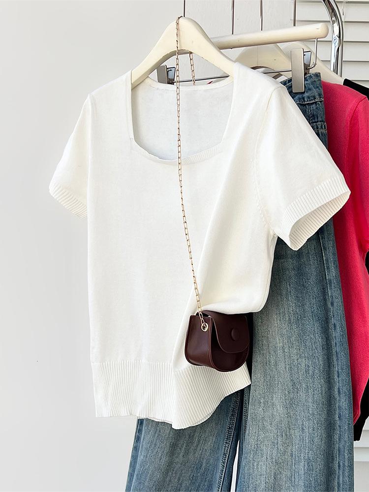 

Curvy Women s Square Neck Short Sleeve Knit Top - Summer 2026 Collection 3XL (165-200 jin) белый