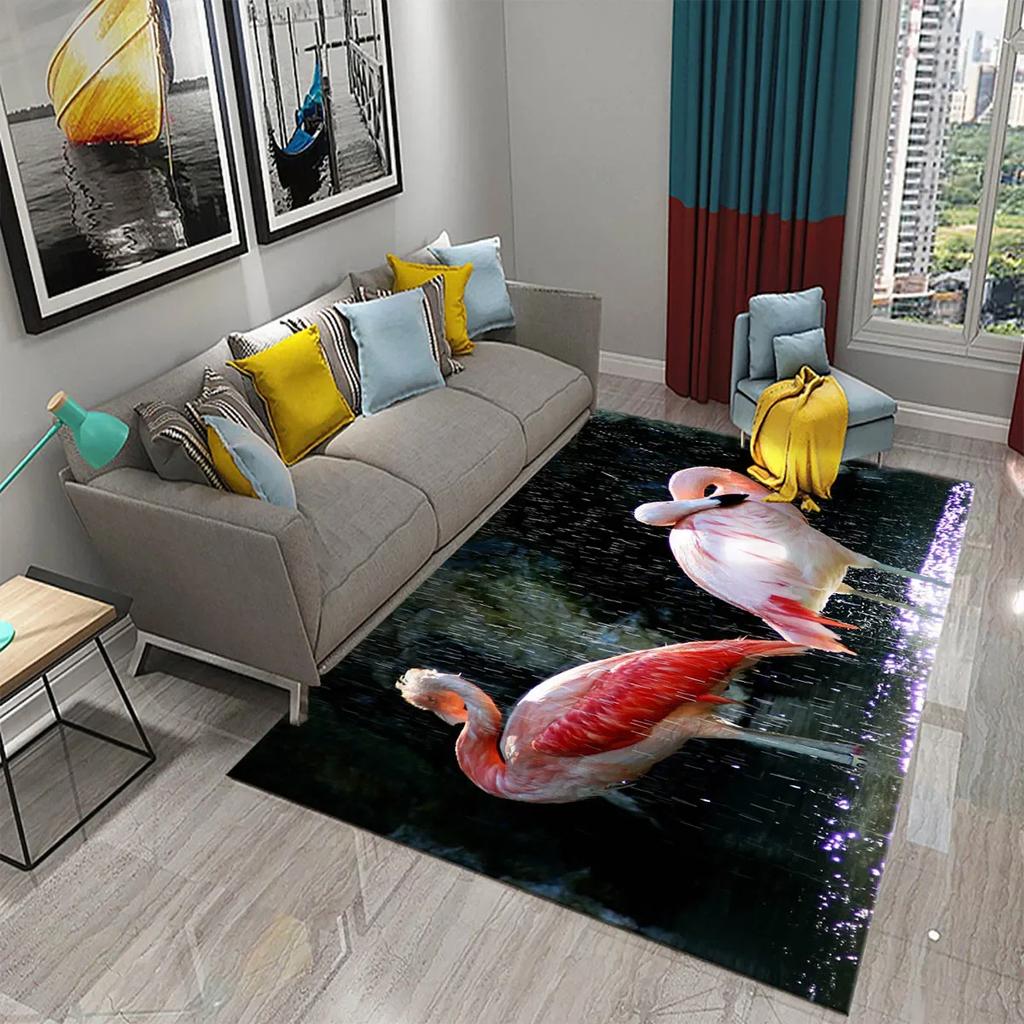 3D Schöner Flamingo Teppich Reizende Tierteppiche für Wohnzimmer Kinderzimmer Eingang Dekor Teppiche Badezimmer Küche Rutschfeste Matten