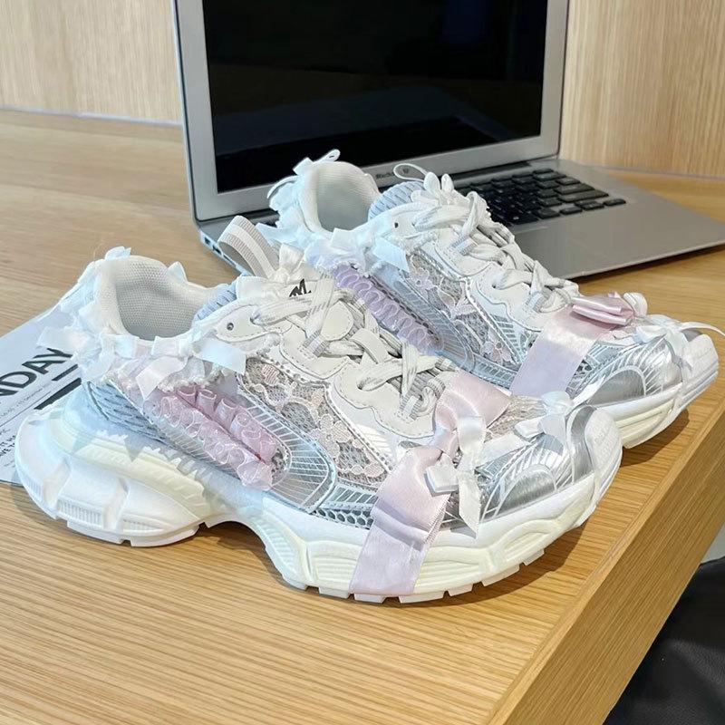 Fashion Thick-soled Sports Shoes Women Bow Tie Casual Run Shoe Versatile Mesh Breathe Comfort Outdoor Large Size Women Shoe