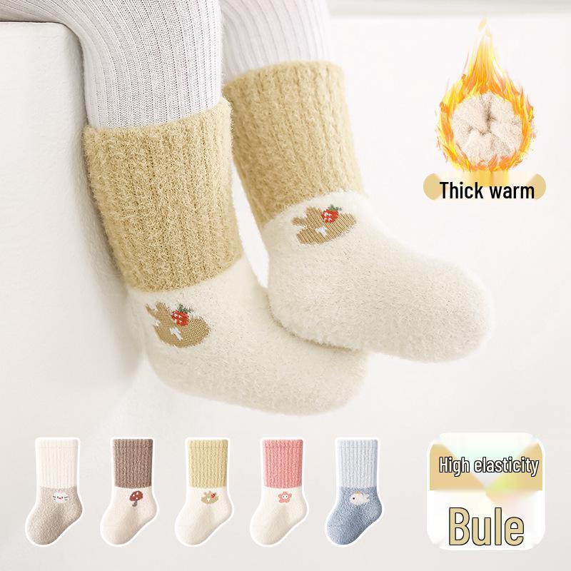 Cozy No-Seam Baby Socks - Thick Australian Wool & Faux Mink Velvet for Winter Warmth