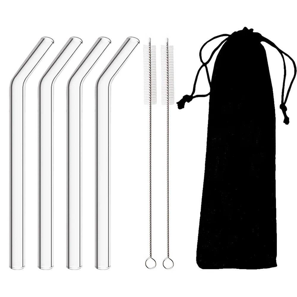 3/5/7Pcs 200*12mm Reusable Glass Straws Eco-friendly Drinking Straws for Smoothie Milkshakes Tea Juice Cocktail Straw with Brush