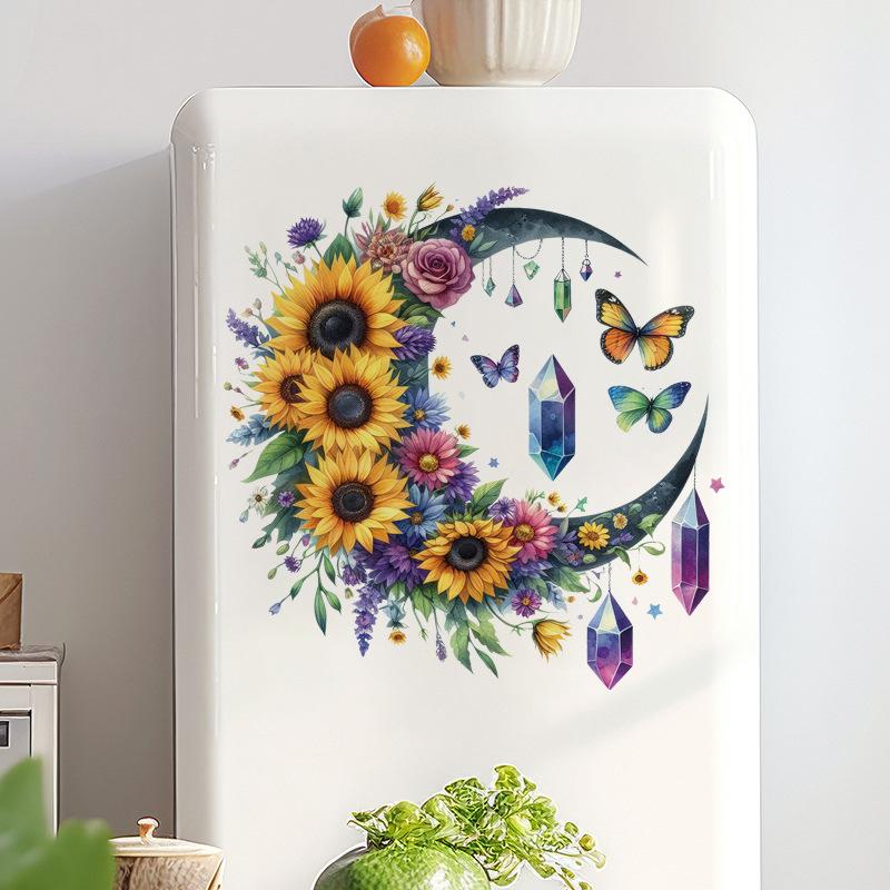 Sunflower Moon Wall Stickers Self-Adhesive Flower Butterfly Decals for Kids Room Door Fridge Peel Stick Home Decor