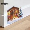 Holiday Party Wall Background Christmas Winter Cottage Sticker, Self Adhesive PVC Waterproof Decal for Home Eco Friendly Room Art Decor, Realistic