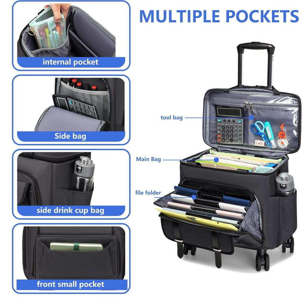 Large Capacity Teacher Rolling Bag with Detachable Trolley and Wheels - Multifunctional Travel Suitcase
