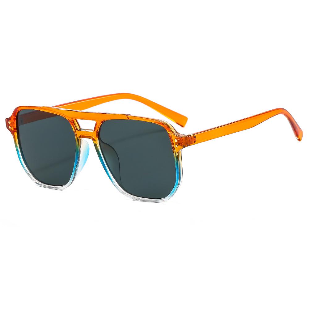 Trendy Retro Double Beam Sunglasses for Women - Large Frame, Ocean Lens, European & American Style