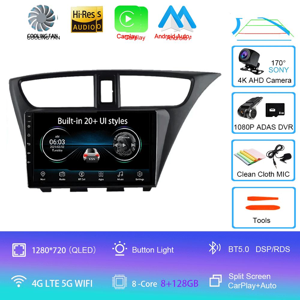 Android 14 Carplay Radio De Coche Para Honda CIVIC Hatchback 2012 2013 2014 2015 2016 2017 Reproductor Multimedia Navegación GPS