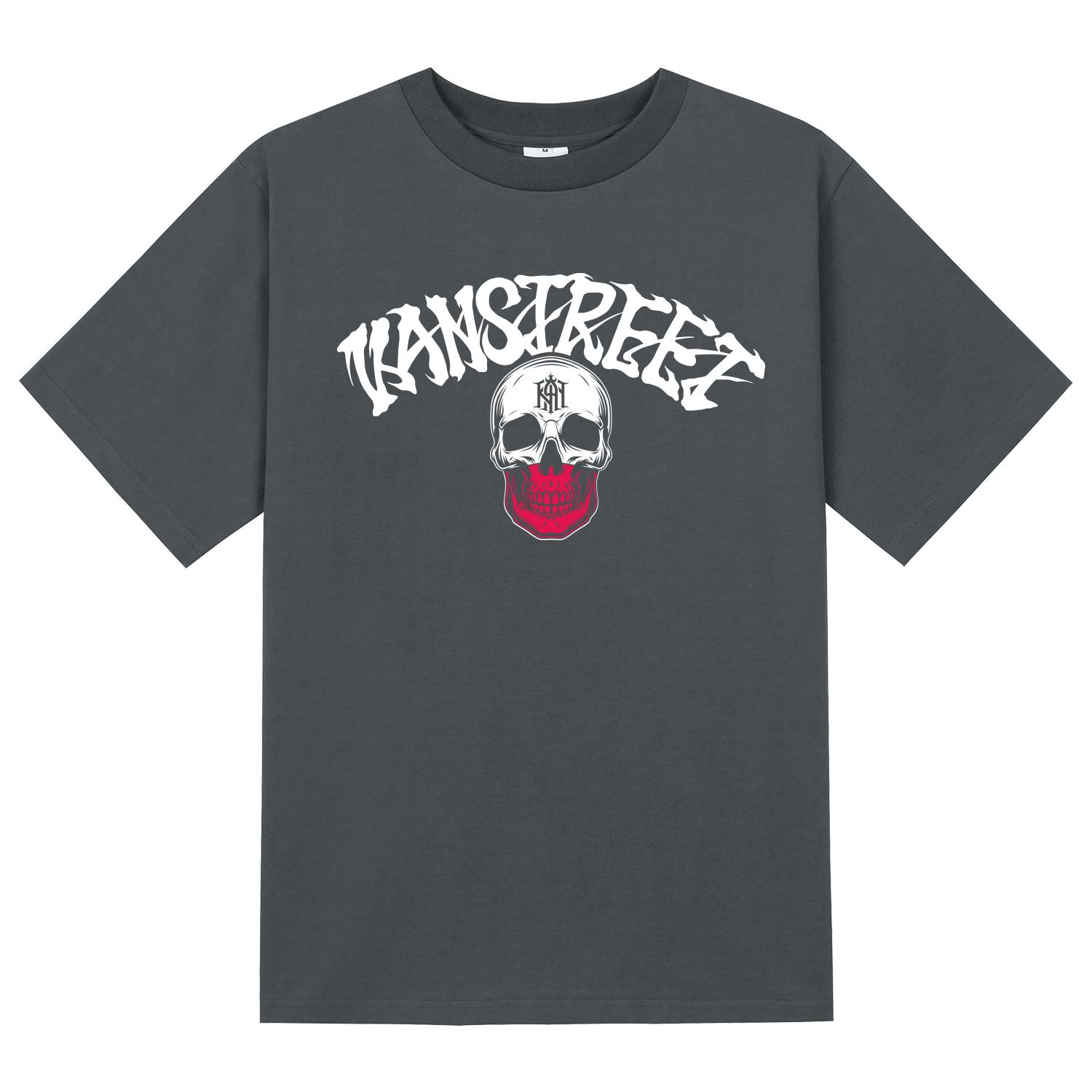 Khan 6312 Ktg0165 Lettering Cocktail Skull Short Sleeve T-Shirt - Gray Gray/S