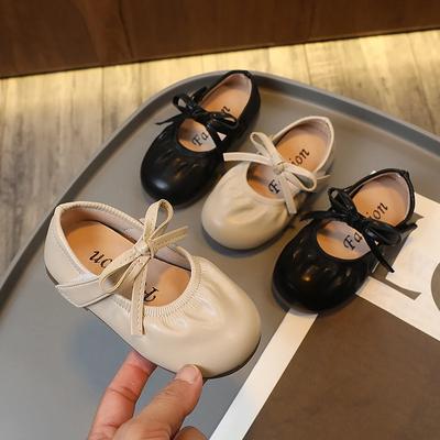 Mädchen Ballerinas Lederschuhe für Party Hochzeit Kinder Retro Prinzessin Schuhe mit Schleife Kinder Weiche Sohle Plissierte Freizeitschuhe
