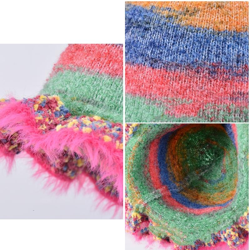 Women Autumn Winter Warm Thicken Ear Protector Hat Cold Velvet Fisherman Hats Sweet Cute Colorful Dopamine Knitted Bucket Cap