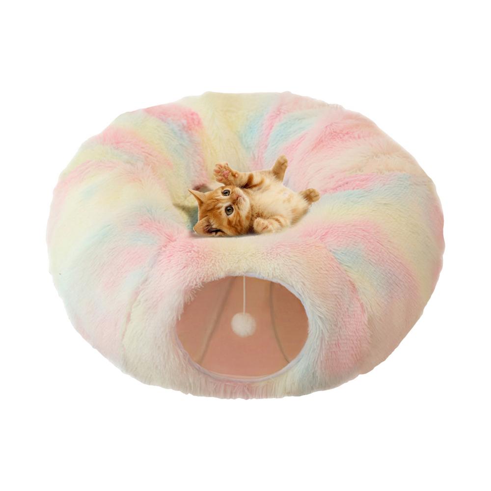 Foldable Cat Caves Donut Cat Cave Plush Tunnel Cat Beds Soft Washable Cat Couch Warm Detachable Pet Supplies For Kitten & Large