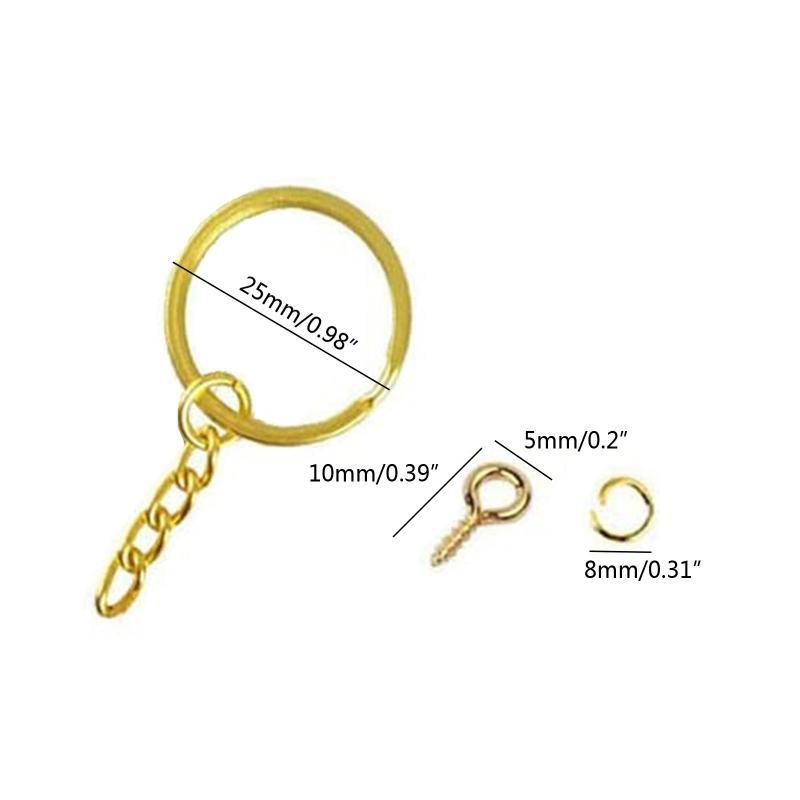 A52E 20Pcs Keychain Rings with Jump Rings and Screw Eye Pin Bulk for Resin DIY Craft