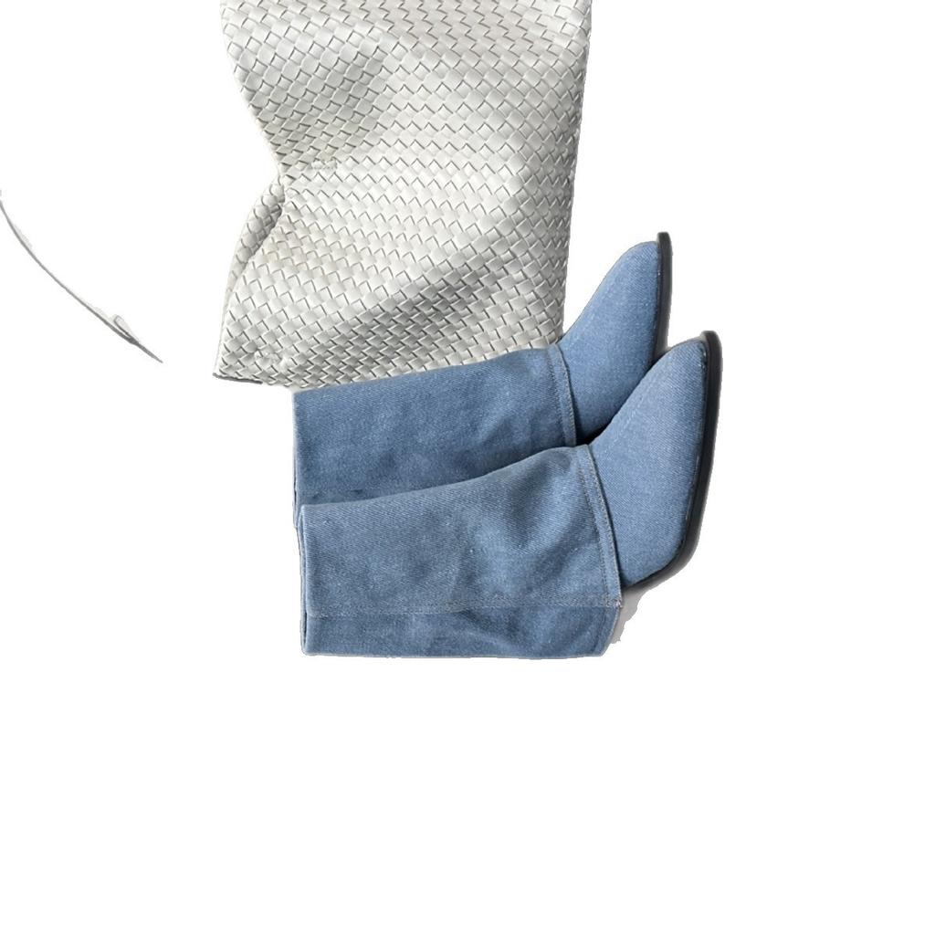 2025 autumn new retro pointed western cowboy boots high heel short trouser boots thick heel cigarette tube short boots women