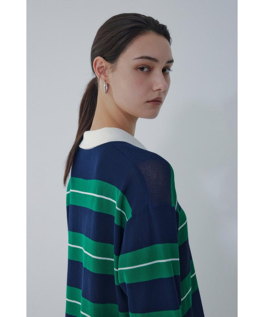 Bobeu Stripe Pattern Collared Pullover_Green 7156250001