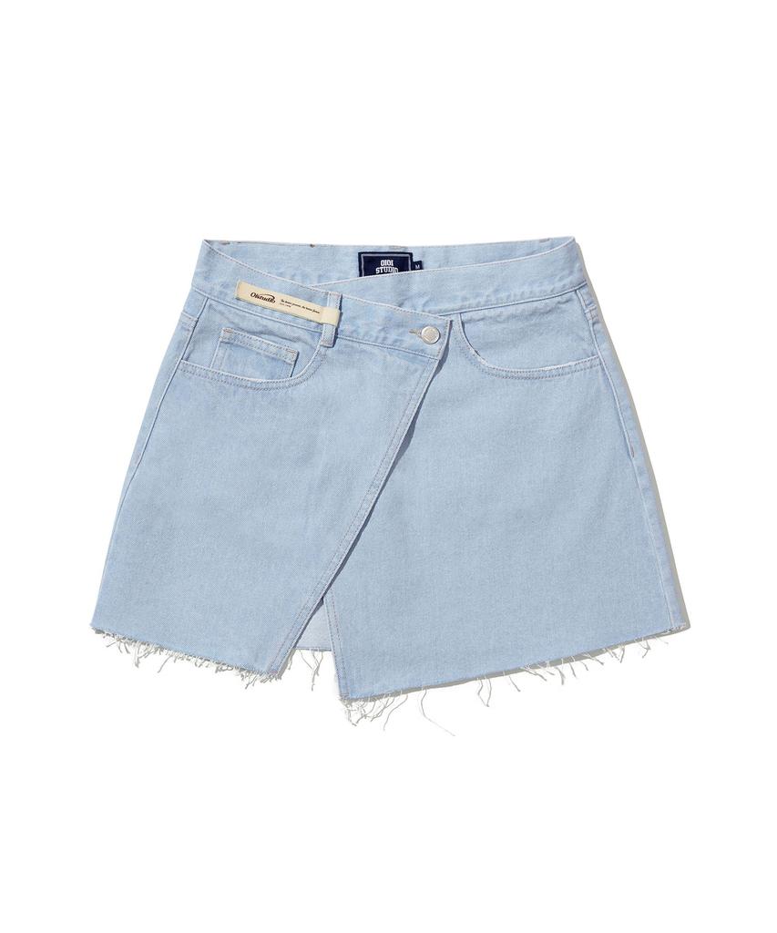 Oioi Collection Raw Edge Wrap Skirt_Light Blue