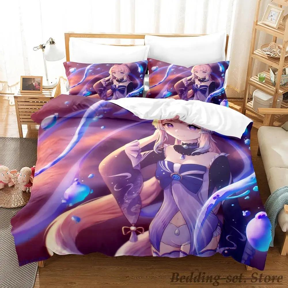 Genshin Impact Sangonomiya Kokomi Bedding Set Cartoon Anime Three-piece Set Adult Kid Bedroom Duvetcover Sets Kawaii Girls