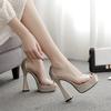 Fashion Platform Open Toe Bling Transparent PVC Rhinestone Womens Sandals Sexy Slip on Cover Heel 13CM Thick Heeled Party Wedding Shoe