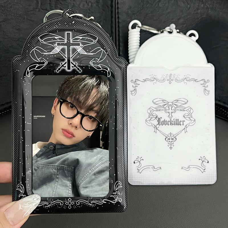 Kpop Photocard Holder Student Bus Card Protective Photo Sleeves Love Cross Small Card Storage Case Pendant Lovely Id Card Holder