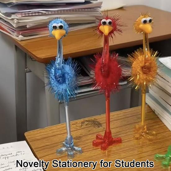 Penne Peluche Cartone Animato Struzzo Penne a Sfera in Plastica, Penna Divertente Autoportante, Punta 0,5 mm, Accessori Decorativi da Tavolo Scrittura Pelosa