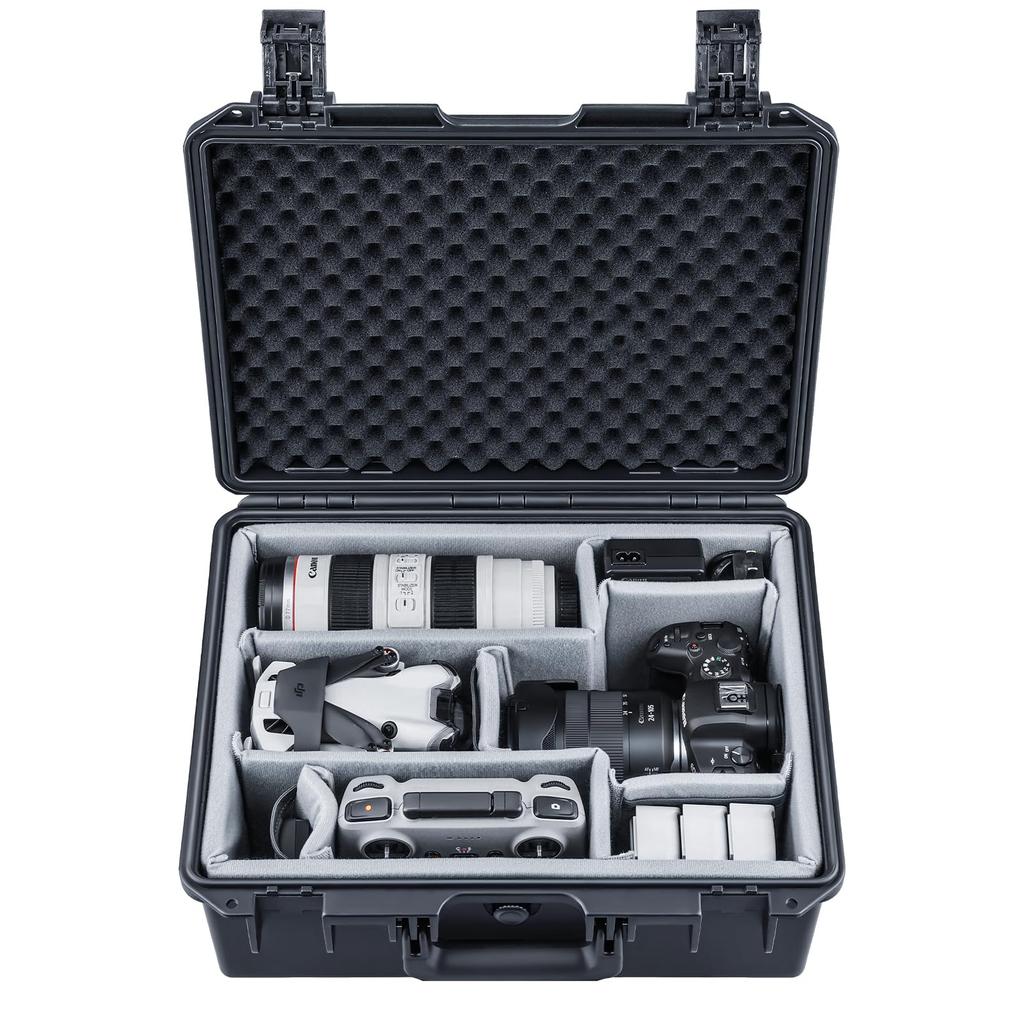 Lykus PVC1 Waterproof Hard Case with Padded Compartments for and Two DJI Drones Camera, Lens, Mavic/Air/Mini (Case Only)