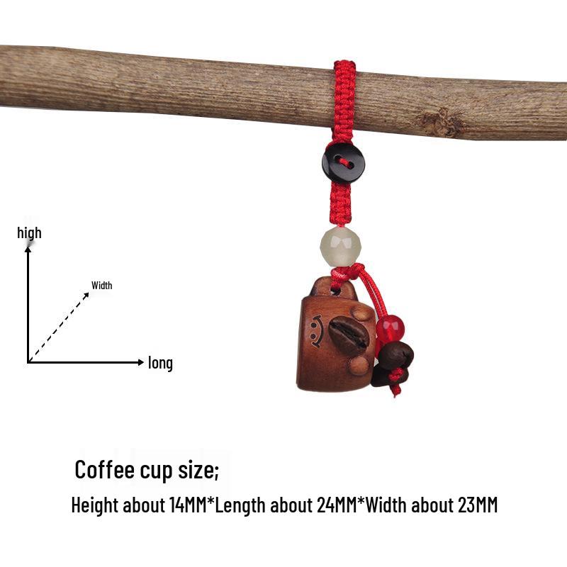 Peach Wood Coffee Bean Teddy Bear Heart Handbag Charm Pendant Keychain