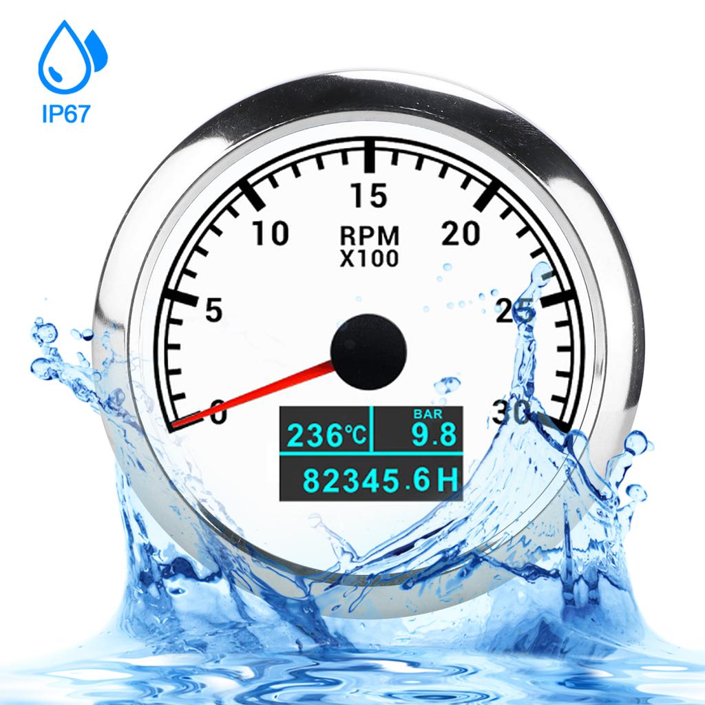 Pointer Tachometer Waterproof 3 In 1 Multifunctional for Car Modification Automobile BoatsWhite Plate