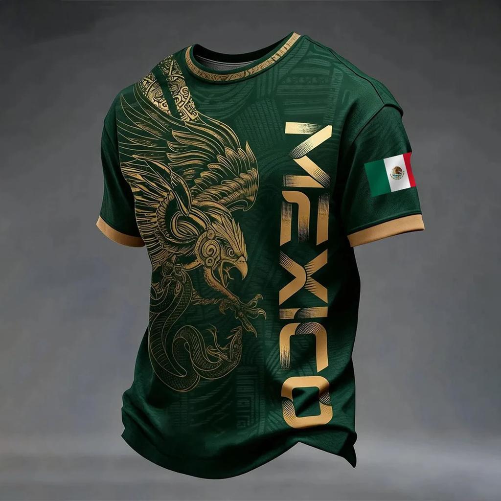 Men's Casual Short Sleeve T-Shirt Lightweight Breathable Neck Mexico Letter Print