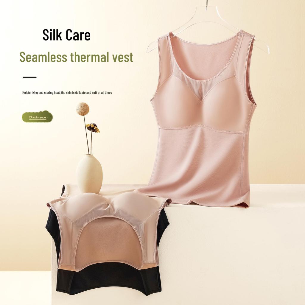 2025 Women's Mulberry Silk Warm Vest: Beautiful Back Design & Built-in Bra