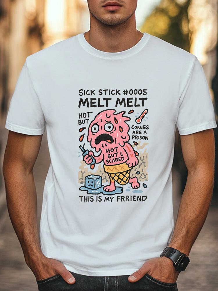 Melt Melt Ice Cream Graphic T-Shirt Funny Sad Cone Character Unisex Casual Tee Unisex T-Shirt XXXXL