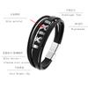 Multi Layer Braided Leather Bracelet For Men With X Badge Charm Decorative Wristband Accessory