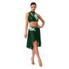 Womens Lyrical Dance Outfit Sleeveless Hollow Out Crop Top Irregular Mesh Hem Briefs Skirt Embroidery Applique Set