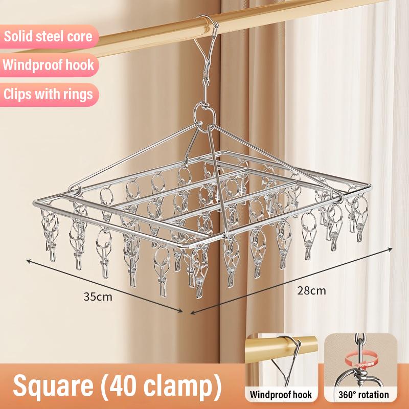 50/40/30/20/10/6Clips Clothesline Inox Practical and Retractable Fasteners Windproof Square Laundry Airer with Multi Clothespins
